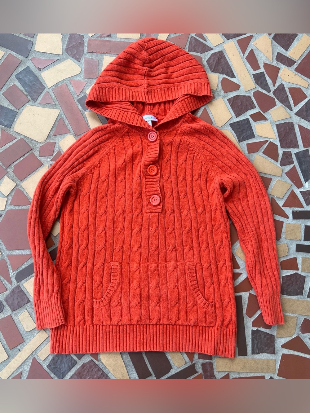 Fashion Bug Orange Cable-Knit Hooded V-Neck Sweater